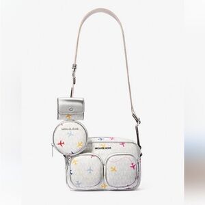 Michael Kors White Airplane Multi-Color Crossbody Bag